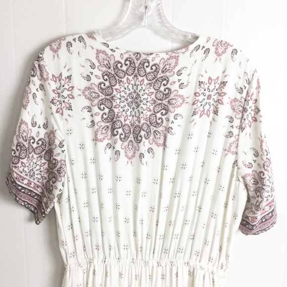Parallel Skies MIDI Dress Pink & White Size L Crochet Front - Picture 3 of 5